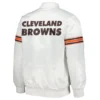 Cleveland Browns Power Forward Full-Snap Satin White Varsity Jacket 1