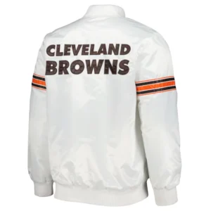 Cleveland Browns Power Forward Full-Snap Satin White Varsity Jacket 1