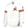 Cleveland Browns Power Forward Full-Snap Satin White Varsity Jacket