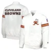 Cleveland Browns Power Forward Full-Snap Satin White Varsity Jacket 2