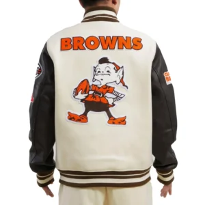 Cleveland Browns Retro Classic Varsity Cream Jacket 1