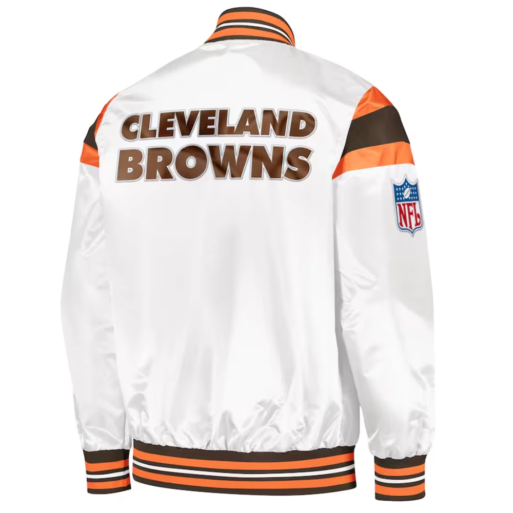 Cleveland Browns Satin White Varsity Jacket 1