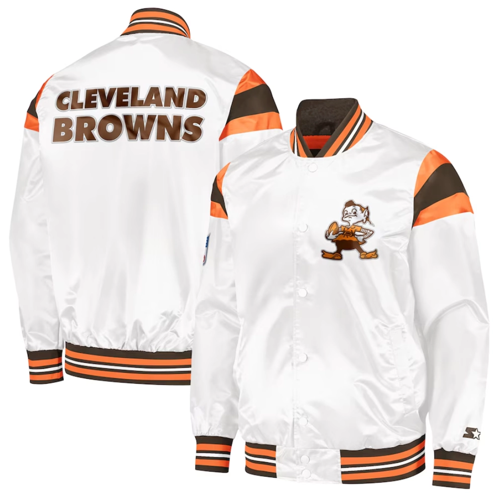 Cleveland Browns Satin White Varsity Jacket 2