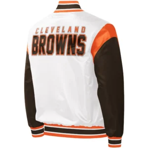 Cleveland Browns Throwback Pitch White Varsity Jacket 1