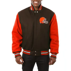 Cleveland Browns Two Tone Brown and Red Varsity Jacket