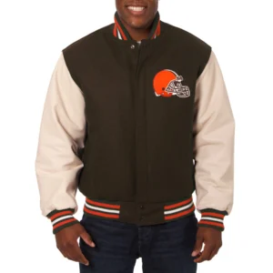 Cleveland Browns Two Tone Wool Brown Varsity Jacket