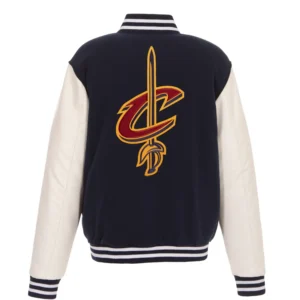 Cleveland Cavaliers Navy Blue Two Tone Wool Varsity Jacket 1