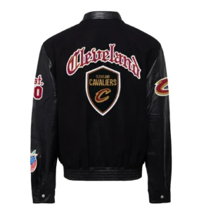 Cleveland Cavaliers Old English Black Wool and Leather Varsity Jacket 1