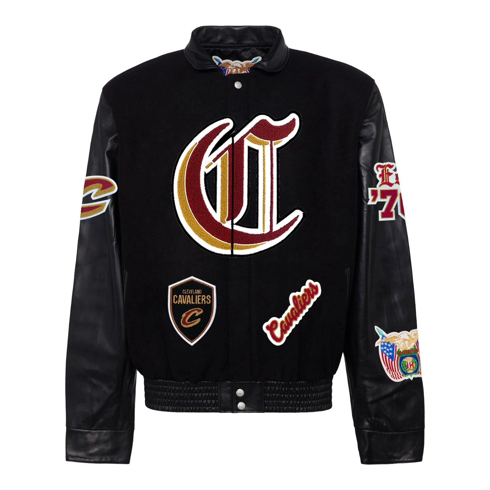 Cleveland Cavaliers Old English Black Wool and Leather Varsity Jacket