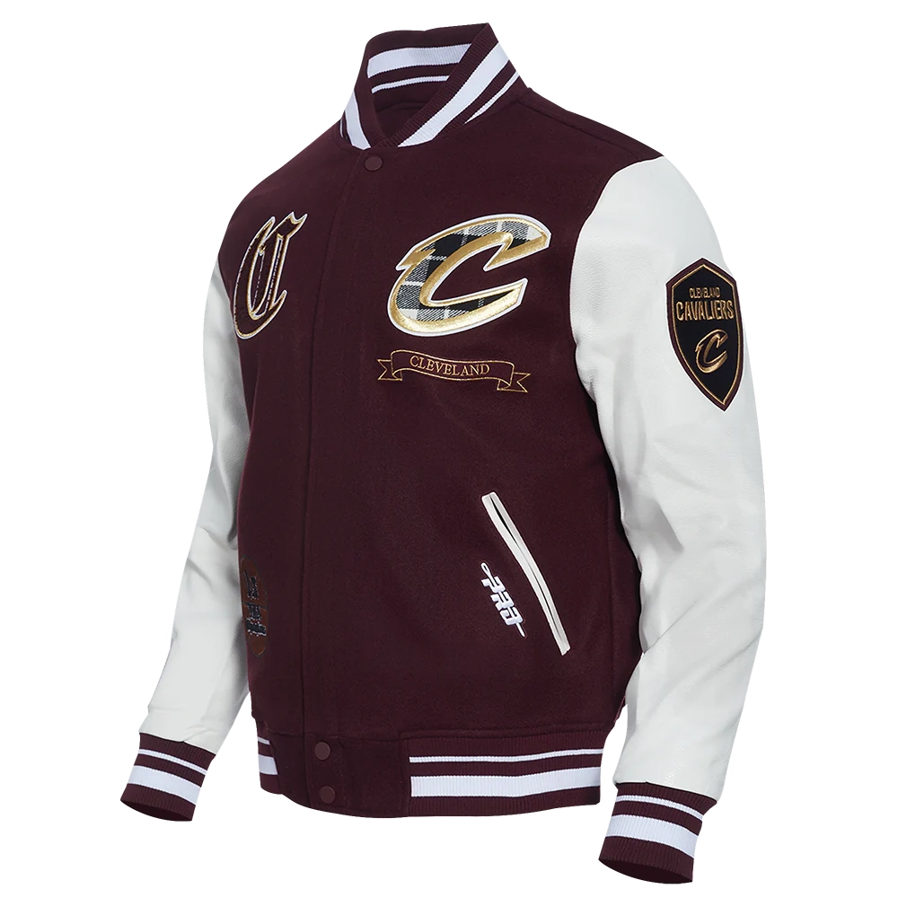 Cleveland Cavaliers Pro Prep Maroon and White Wool & Leather Varsity Jacket 1