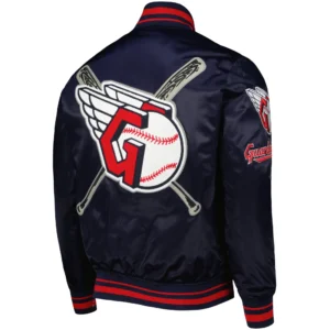 Cleveland Guardians Mashup Full-Snap Satin Varsity Navy Jacket 1