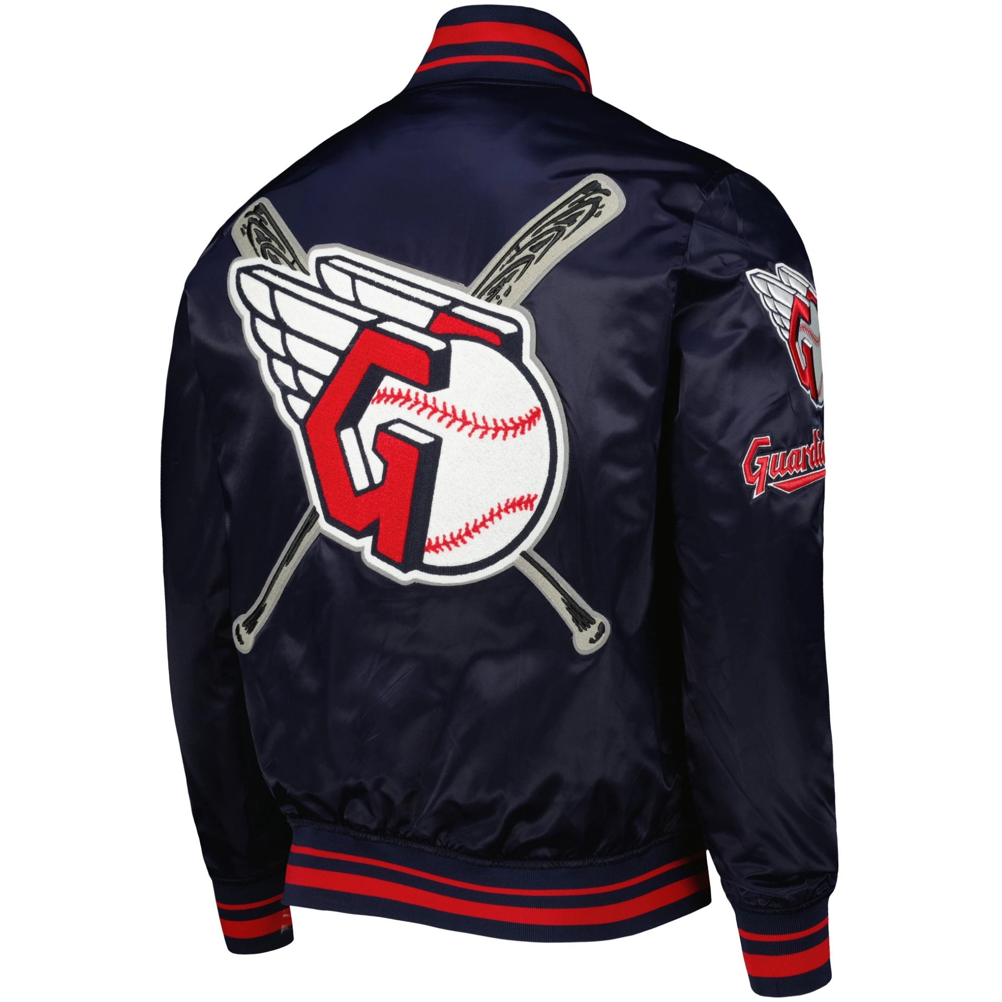 Cleveland Guardians Mashup Full-Snap Satin Varsity Navy Jacket 1