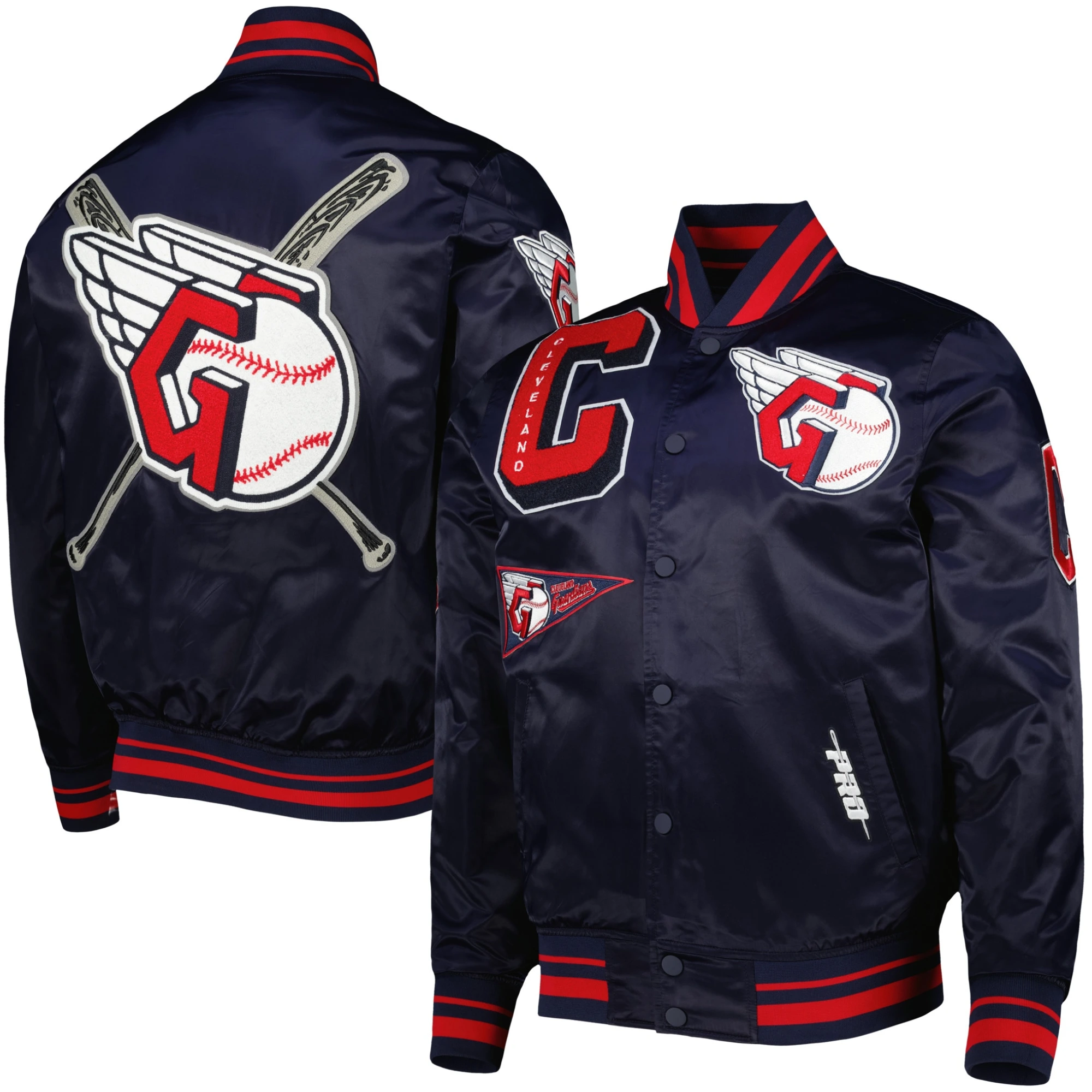 Cleveland Guardians Mashup Full-Snap Satin Varsity Navy Jacket 2