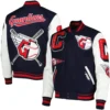 Cleveland Guardians Mashup Wool & Leather Varsity Jacket Navy & White 2