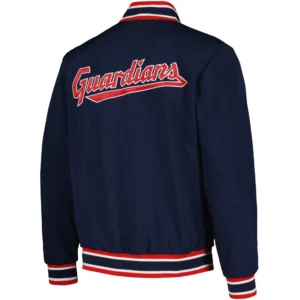 Cleveland Guardians Navy Secret Weapon Full-Snap Polyester Varsity Jacket 1