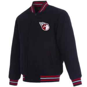 Cleveland Guardians One Color Rib Knitted Wool Varsity Navy Jacket