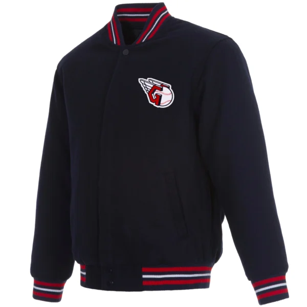 Cleveland Guardians One Color Rib Knitted Wool Varsity Navy Jacket