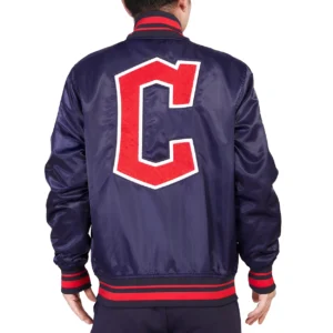 Cleveland Guardians Retro Classic Rib Full-Snap Satin Varsity Navy Jacket 1