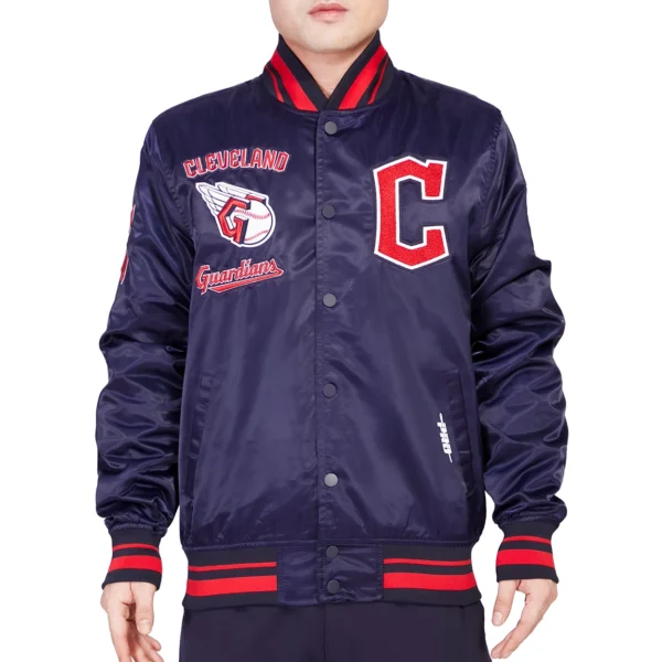 Cleveland Guardians Retro Classic Rib Full-Snap Satin Varsity Navy Jacket