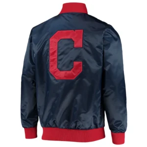 Cleveland Guardians The Ambassador Navy Satin Varsity Jacket 1