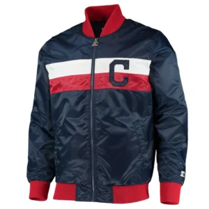 Cleveland Guardians The Ambassador Navy Satin Varsity Jacket