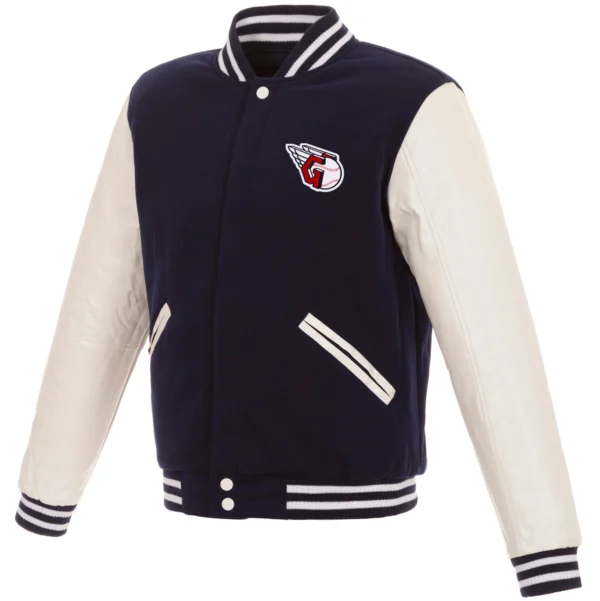 Cleveland Guardians Two Tone Wool & Faux Leather Varsity Jacket