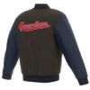 Cleveland Guardians Two Tone Wool & Leather Varsity Jacket Charcoal & Navy 1