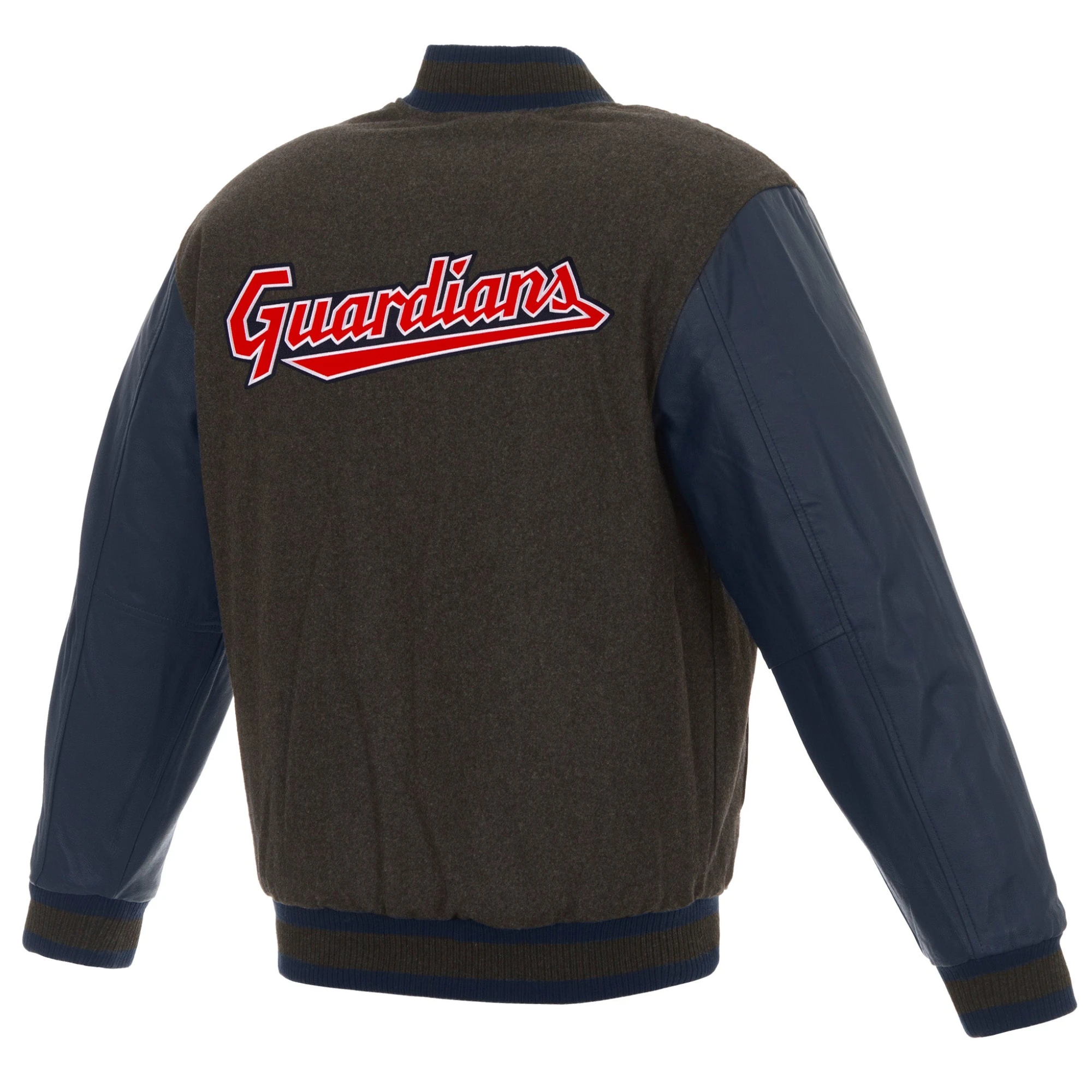 Cleveland Guardians Two Tone Wool & Leather Varsity Jacket Charcoal & Navy 1