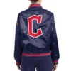 Cleveland Guardians Women’s Retro Classic Full-Snap Satin Varsity Navy Jacket 1