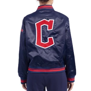 Cleveland Guardians Women’s Retro Classic Full-Snap Satin Varsity Navy Jacket 1