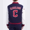 Cleveland Guardians Women’s Retro Classic Wool & Leather Varsity Jacket Navy & White 1