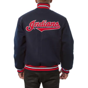 Cleveland Indians One Color Classic Rib Knitted Navy Wool Varsity Jacket 1