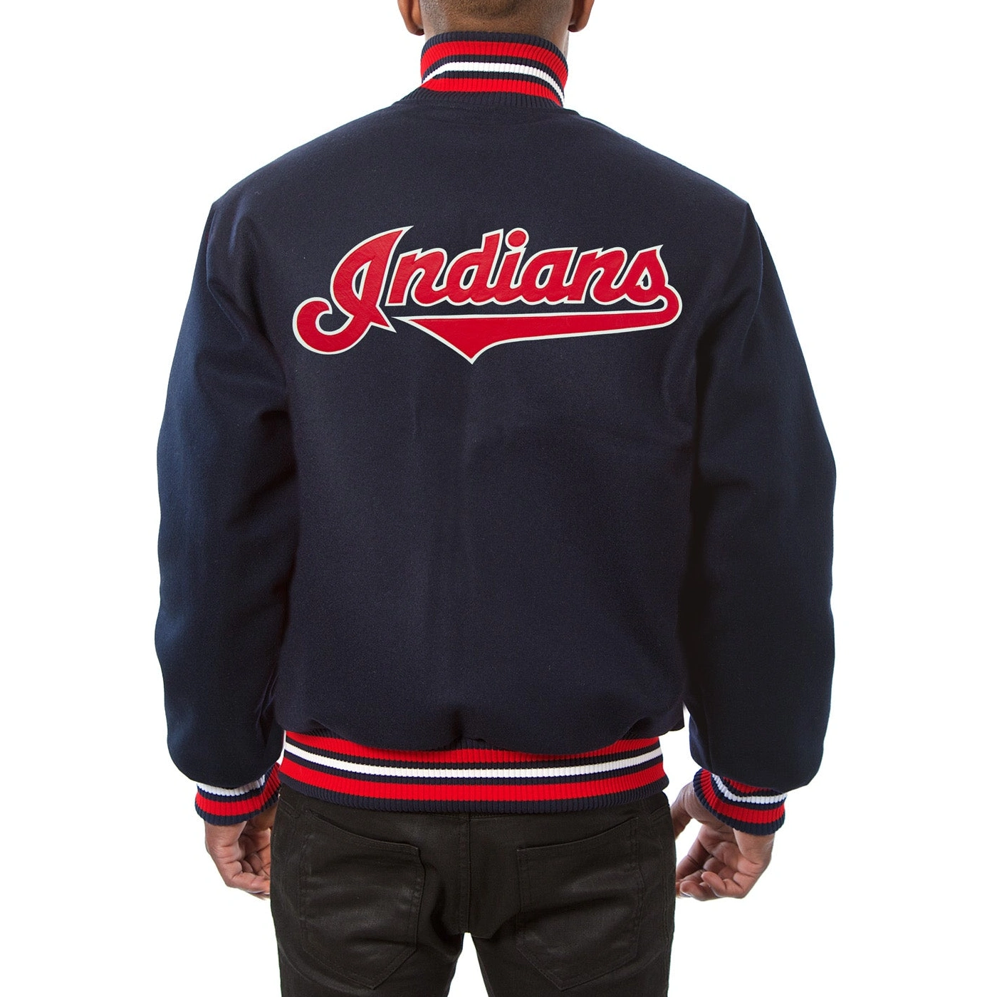 Cleveland Indians One Color Classic Rib Knitted Navy Wool Varsity Jacket 1