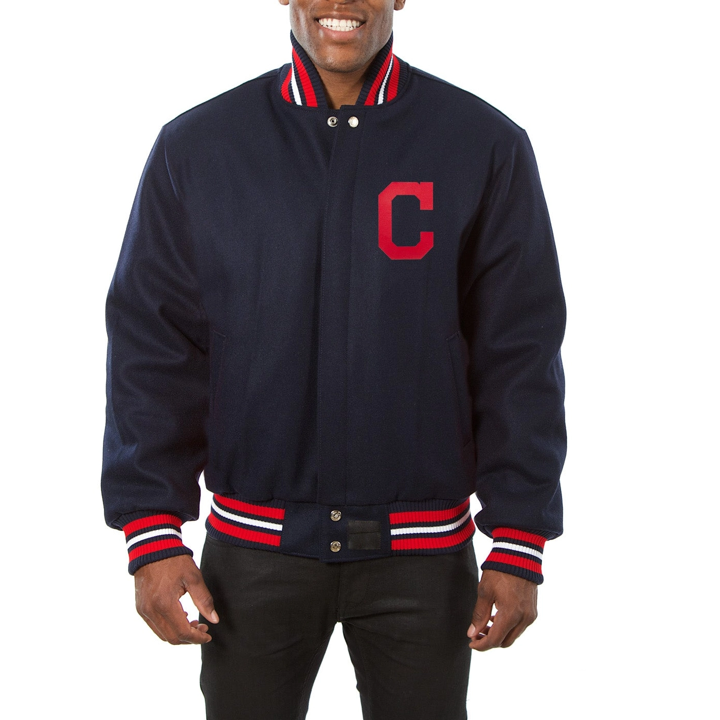 Cleveland Indians One Color Classic Rib Knitted Navy Wool Varsity Jacket
