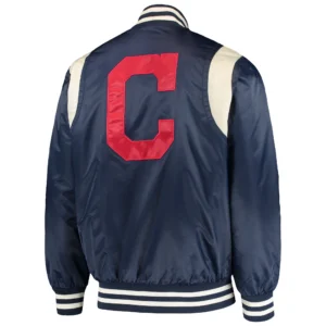 Cleveland Indians Prime Time Navy Satin Varsity Jacket 1