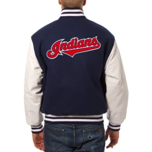 Cleveland Indians Two Tone Wool & Faux Leather Varsity Jacket 1