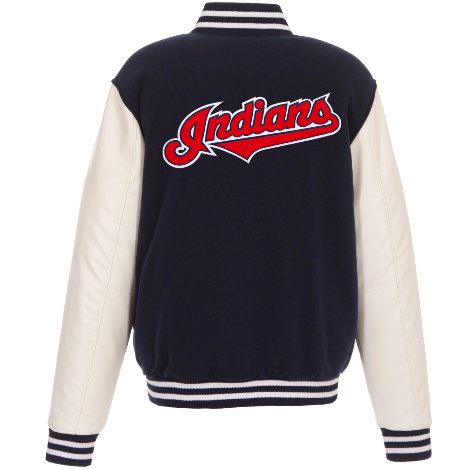 Cleveland Indians Two Tone Wool & Faux Leather Varsity Jacket Navy & White 1