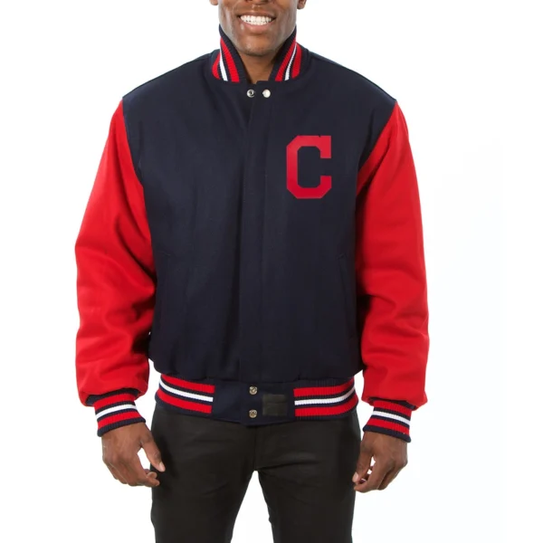 Cleveland Indians Two Tone Wool Varsity Jacket Navy & Red