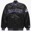 Colorado Rockies Bomber Full-Snap Black Satin Varsity Jacket