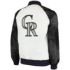 Colorado Rockies Clean-Up Hitter Full-Snap Satin Varsity Jacket White & Black 1