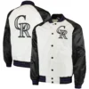 Colorado Rockies Clean-Up Hitter Full-Snap Satin Varsity Jacket White & Black 2