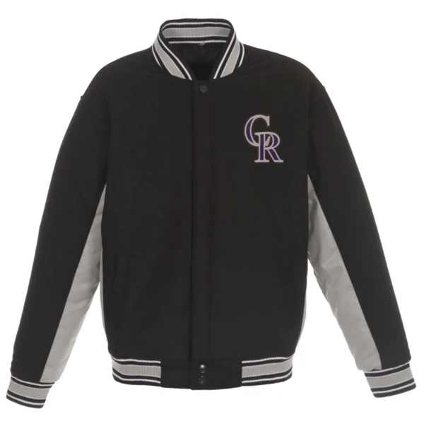 Colorado Rockies JH Design Wool Poly-Twill Accent Black Varsity Jacket