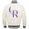 Colorado Rockies Retro Classic Full-Snap Satin Varsity Cream Jacket 1