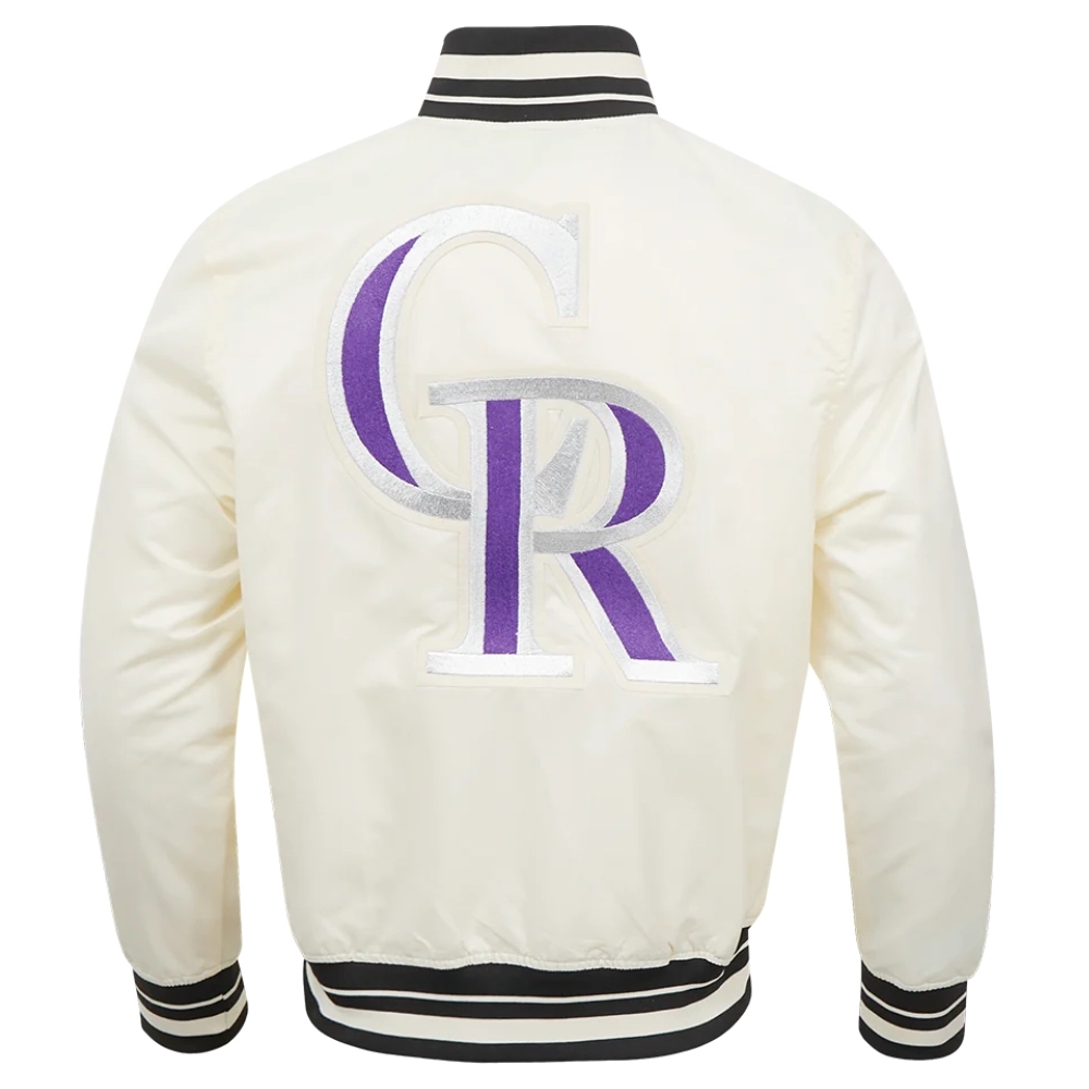 Colorado Rockies Retro Classic Full-Snap Satin Varsity Cream Jacket 1