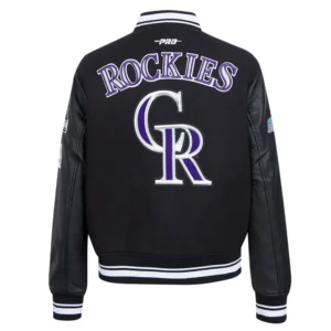 Colorado Rockies Retro Classic Women’s Black Wool & Leather Varsity Jacket 1