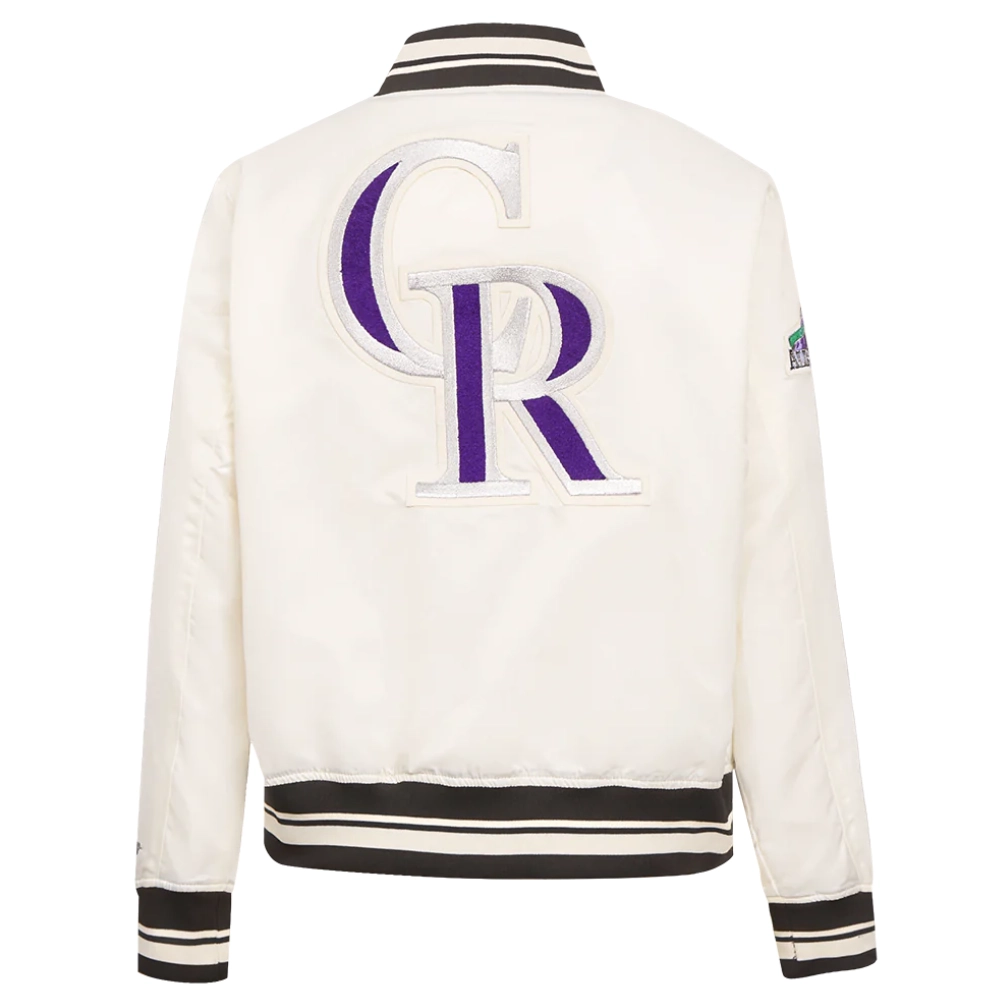 Colorado Rockies Retro Classic Women’s Full-Snap Satin Varsity Jacket 1