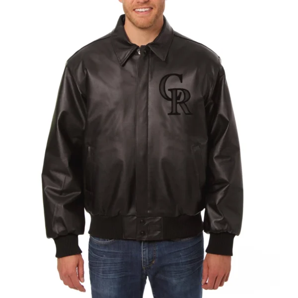 Colorado Rockies Shirt Collar Black Leather Varsity Jacket