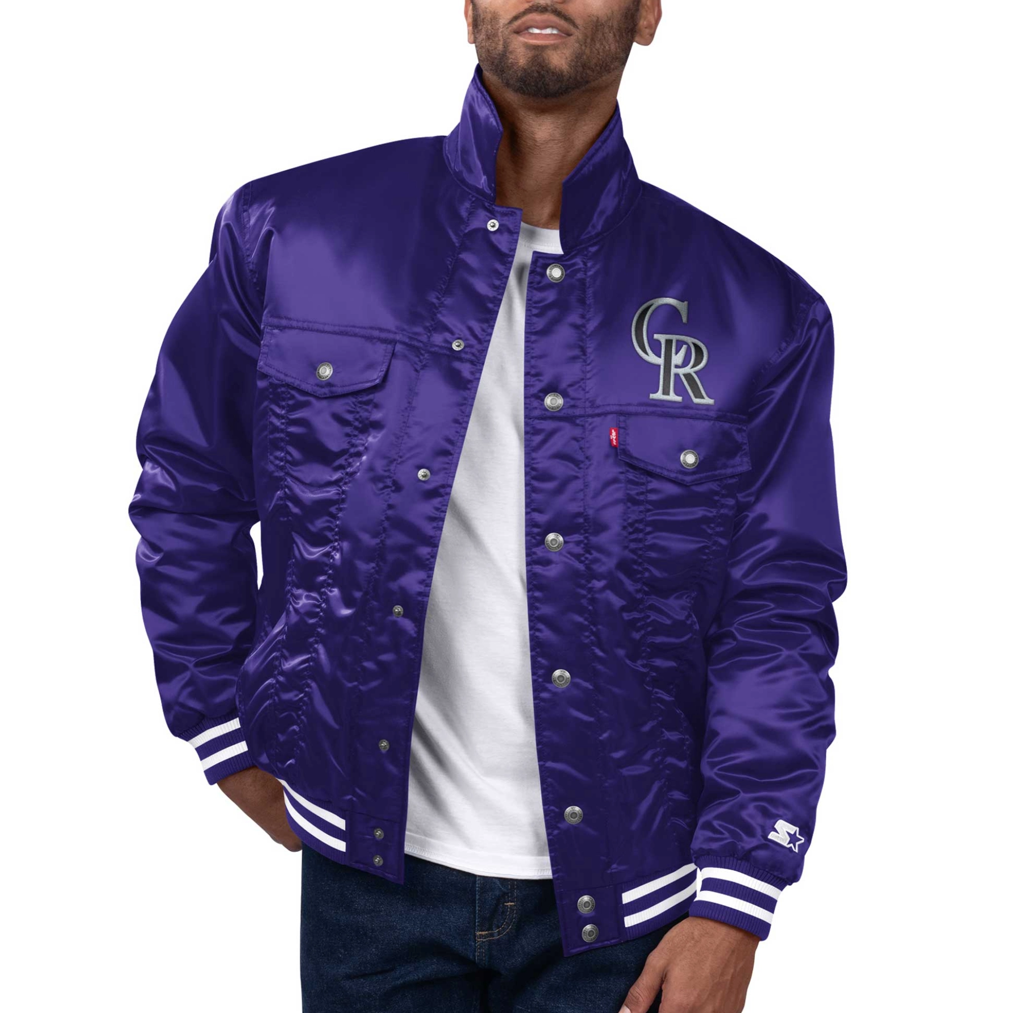 Colorado Rockies Silver Tab Satin Trucker Varsity Jacket – Purple