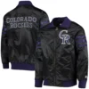Colorado Rockies The Captain II Full-Zip Satin Varsity Black Jacket 2