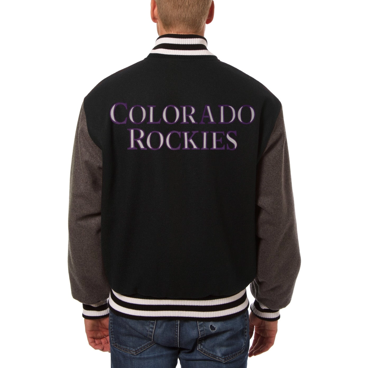 Colorado Rockies Two Tone Wool Varsity Jacket Black & Gray